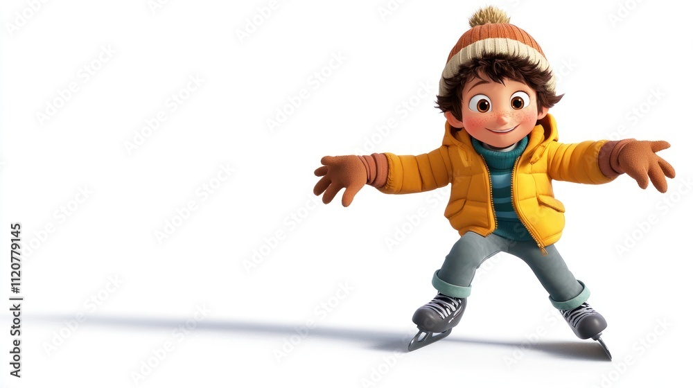 A cheerful animated boy ice skating. A cheerful animated boy ice skating.