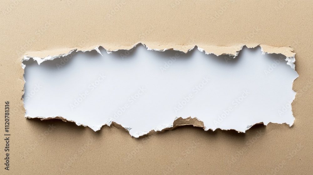 Torn brown paper revealing white space.