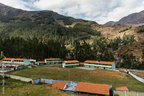 school at the foot of a great mountain full of nature in the middle of the Peruvian puna