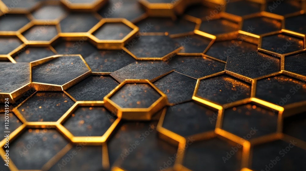 Honeycomb Pattern in Gold and Dark Gray with Soft Diffused Lighting and Minimalist Design