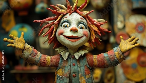 Whimsical Clay Figure Mime Portraying Surprise Emotion with Cartoonish Style and Vibrant Colors photo