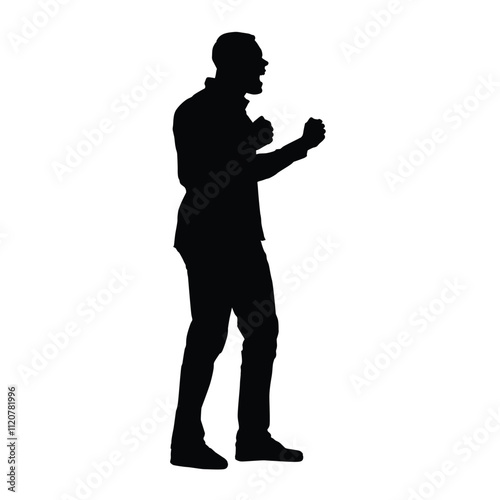 Silhouette of a man shouting in joy and happiness