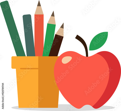 Apple with Stationary Teacher Day School Theme Vector Element