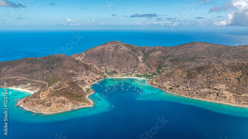 Bild auf Leinwand Stunning aerial view of Jost Van Dyke in BVI, showcasing tropical paradise