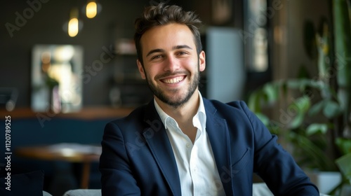 Smiling professional man in business setting a portrait of confidence