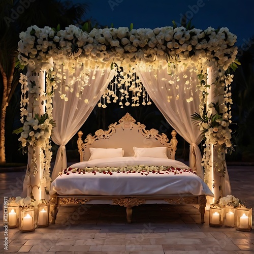 wedding night bed decoration outside photo