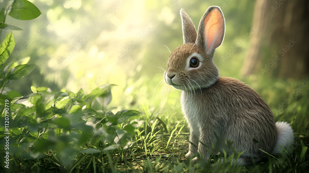 Fototapeta premium baby rabbit on the grass.ai generative