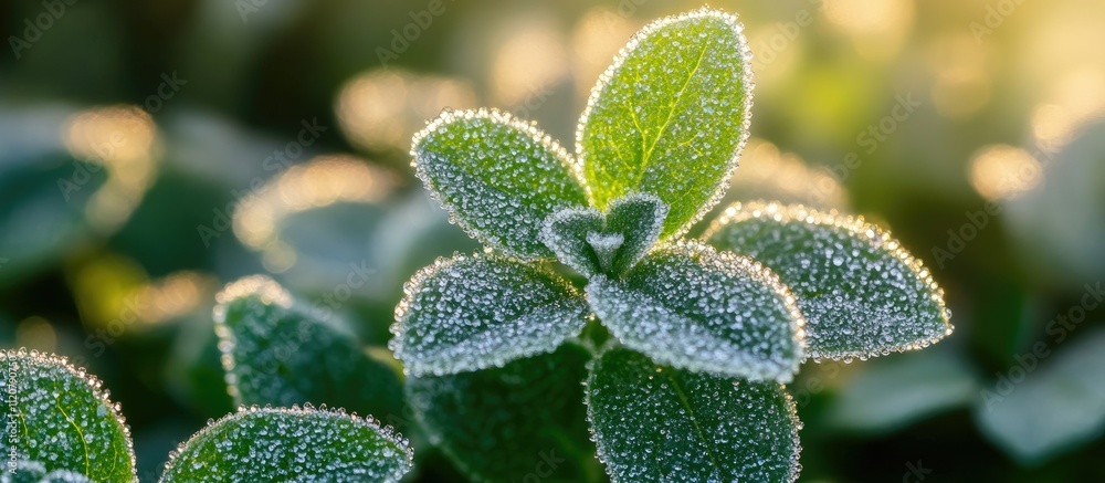 Frosty Morning Dew on Lush Greenery Frosty Morning Dew on Lush Greenery