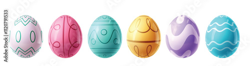 Easter eggs pattern clipart set. Colorful easter egg with zigzag, twirl and curve printed clipart in smooth and shiny graphic elements in isolated background. Vector illustration decorative oval 