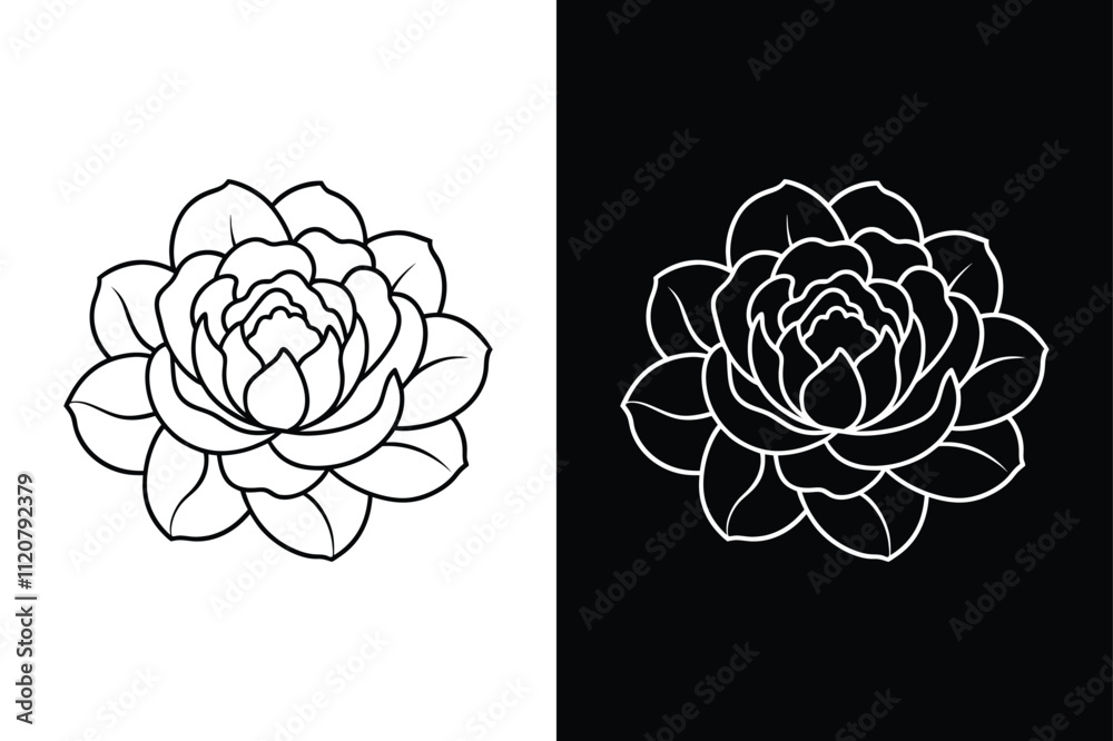 Graceful Blooms. Peony Flower Line Icon Illustrations in Elegant Vector Style Graceful Blooms. Peony Flower Line Icon Illustrations in Elegant Vector Style