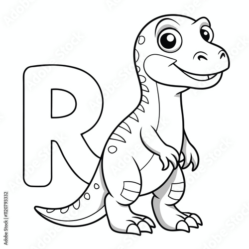 Rajasaurus Dinosaur Alphabet Letter R Coloring Page for Kids