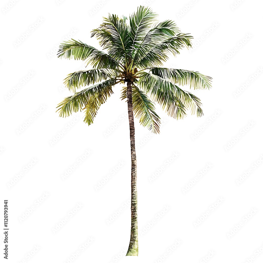Obraz premium Single Tall Coconut Palm Tree Isolated on White Background.