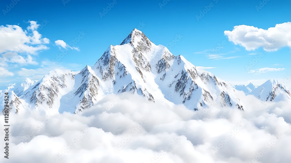 Obraz premium Majestic Snow Capped Mountain Peak Above Clouds