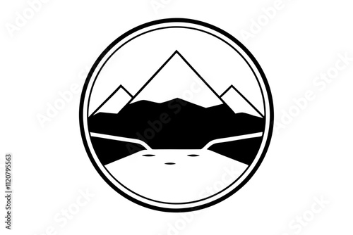 Minimalist Black-and-White Mountain Badge Design.