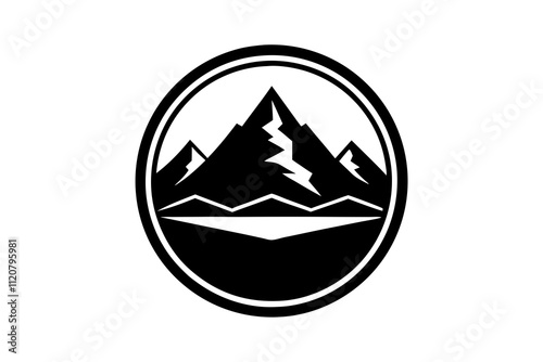 Vintage Mountain Emblem with River Silhouette.