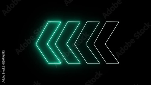 Glowing neon light animated traffic directional arrows sign. Left arrow for road direction. Flashing direction indicators