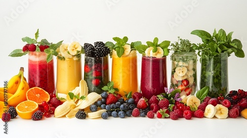 Wallpaper Mural Rainbow of Fruit Smoothies: A Vibrant Display of Healthy Delights Torontodigital.ca