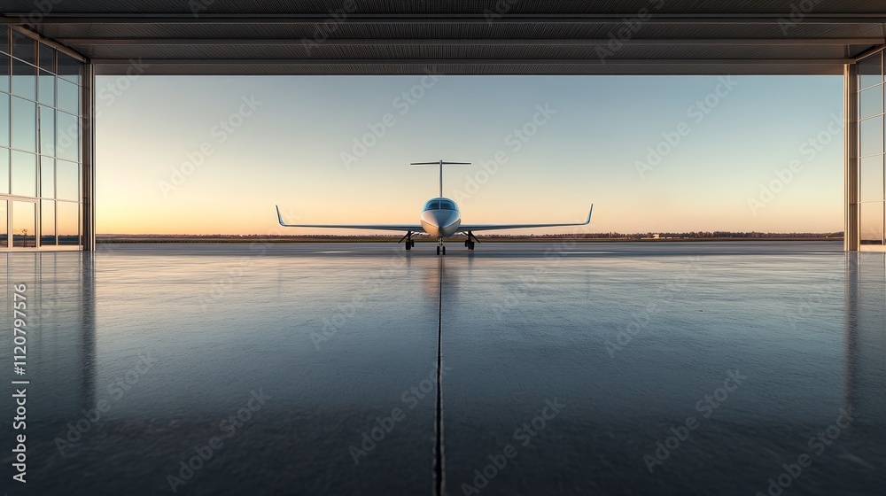 A luxurious private jet with blue details, parked in a minimalist hangar, displayed from a frontal perspective against the afternoon sky, showcasing a fresh and modern concept. A luxurious private jet with blue details, parked in a minimalist hangar, displayed from a frontal perspective against the afternoon sky, showcasing a fresh and modern concept.