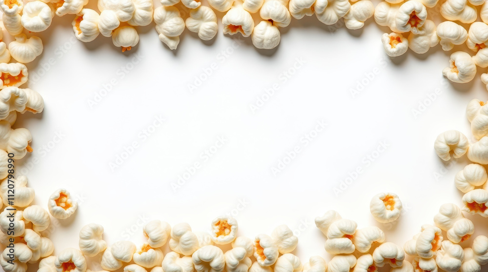 Popcorn Frame on White Background, Perfect for Party Invitations and Movie Night Promotions