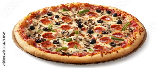 Panel kuchenny z motywem Delicious supreme pizza with pepperoni, mushrooms, olives, and peppers.