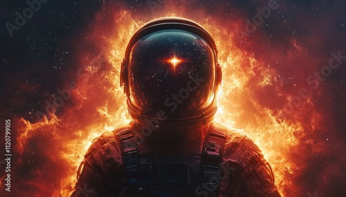 Astronaut in Cosmic Space Suit with Nebula Background photo