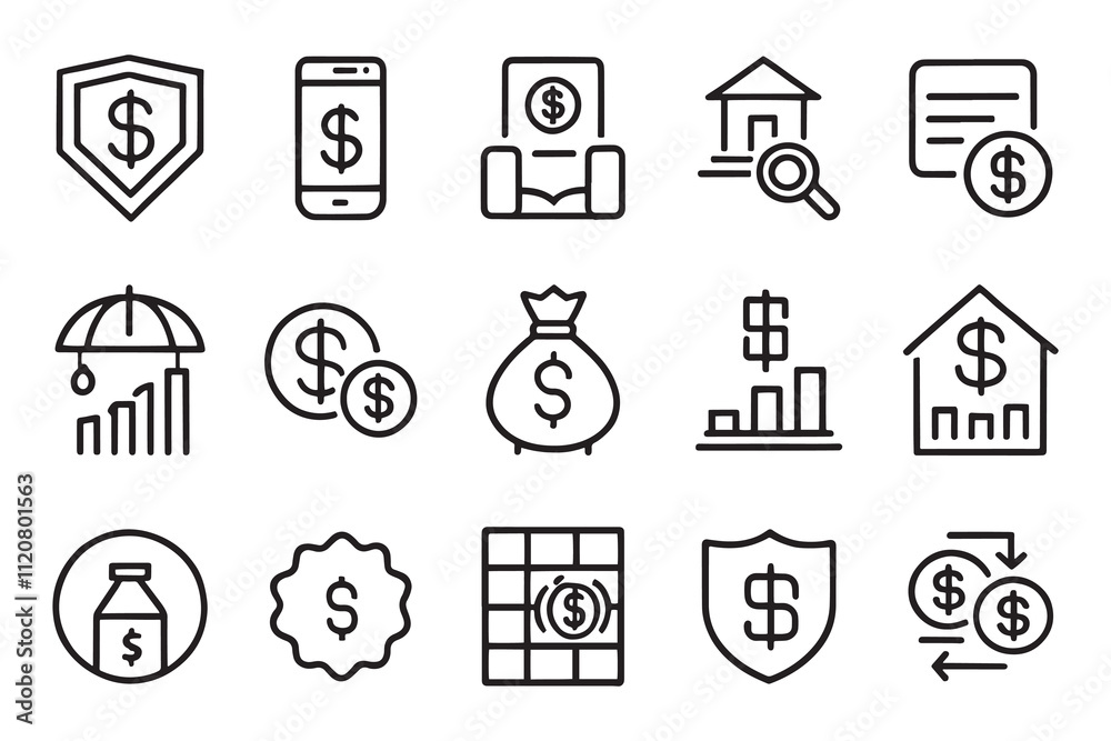 Business Annuity related editable stroke outline icon set isolated flat vector illustration white background Business Annuity related editable stroke outline icon set isolated flat vector illustration white background