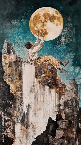 Reaching for the Moon: A Surreal Night Sky Dream