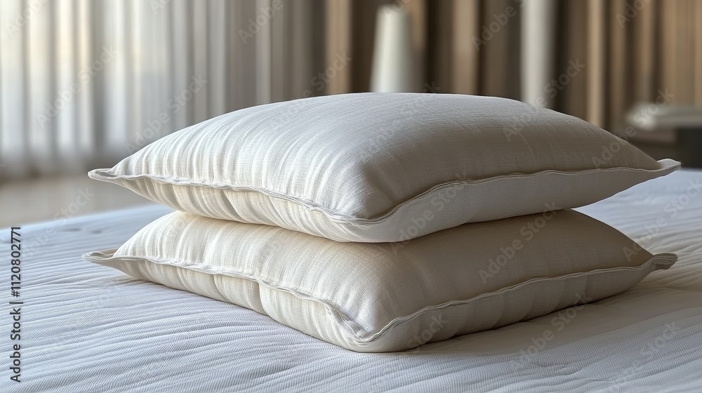 The folding linen bedding set on the mattress symbolizes relaxation, comfort, and freshness, creating a quiet bedroom environment. The clean linen adds a clean and warm atmosphere to the room The folding linen bedding set on the mattress symbolizes relaxation, comfort, and freshness, creating a quiet bedroom environment. The clean linen adds a clean and warm atmosphere to the room