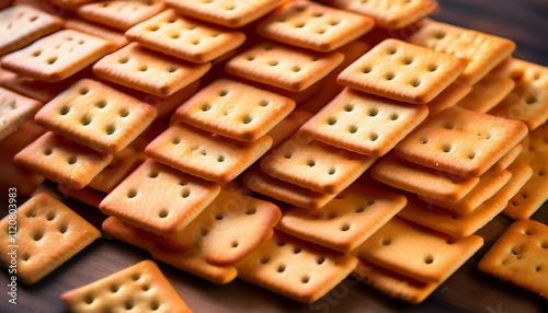 A delicious pile of crispy crackers, perfect for snacking!