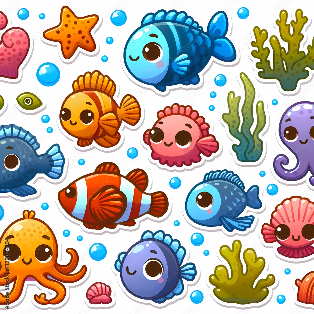 Cute pre-school animal sticker sets, Fish, Birds, Lizards, geckos, bears, wolves, dogs, cats, elephants, farm animals vector illustration for kids Cute pre-school animal sticker sets, Fish, Birds, Lizards, geckos, bears, wolves, dogs, cats, elephants, farm animals vector illustration for kids