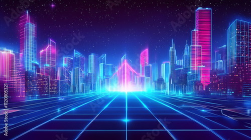 Neon Cityscape at Night Futuristic Digital Art