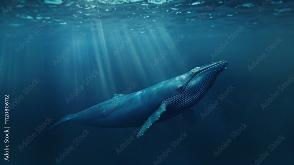 Obraz premium Majestic Humpback Whale Underwater, Ocean Depths, Sunbeams