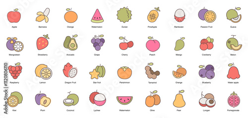 Fruit icon filled outline set simple design Transparent isolate background