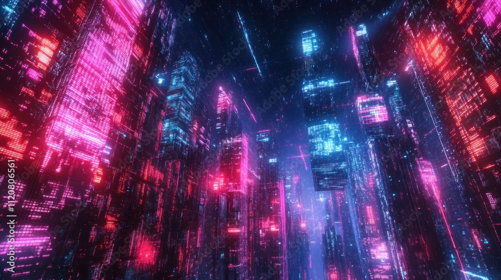 Neon Cyberpunk Cityscape: A Futuristic Digital Metropolis at Night Neon Cyberpunk Cityscape: A Futuristic Digital Metropolis at Night