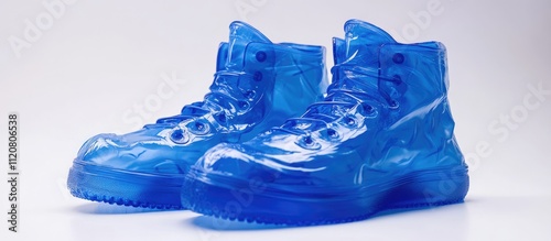 Transparent blue high-top sneakers. photo