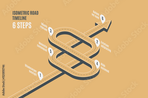 Isometric navigation map infographic 5 steps timeline concept.