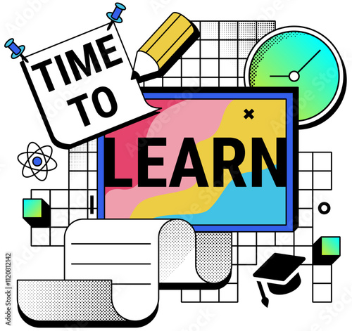 Time to learn with blackboard and school supplies