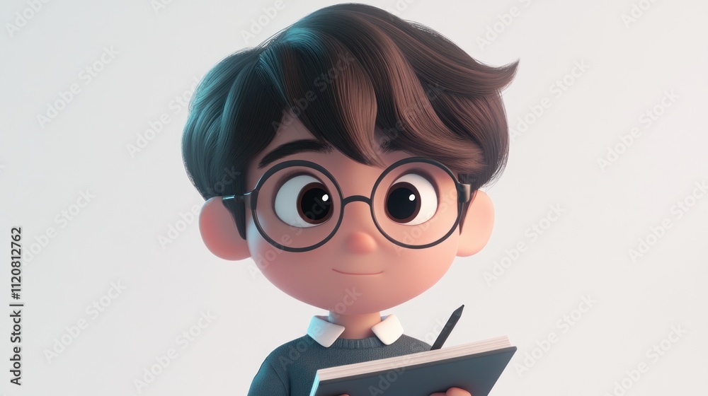 A young boy holding a sketchbook with a smile. A young boy holding a sketchbook with a smile.