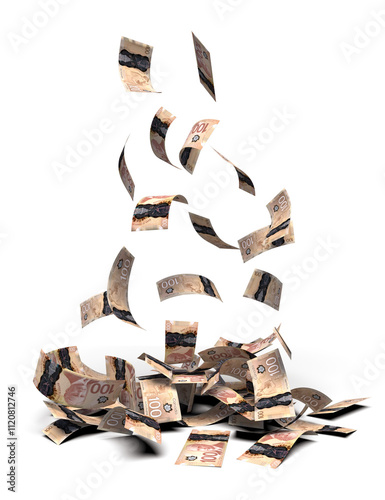 Canadian money falling on the floor 3d rendering, transparent image alpha ready