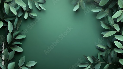 Elegant Green Leaves Frame on Dark Background: Nature Inspired Botanical Design for Invitations, Cards, and Branding