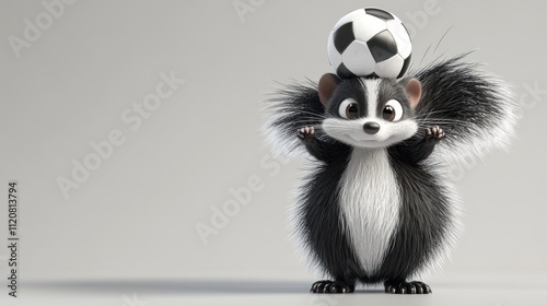 Cartoon skunk balancing a soccer ball. photo