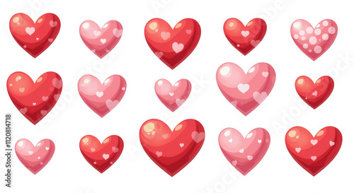 Romantic Heart Illustration Set with Transparent Background for Love-Themed Designs and Overlays