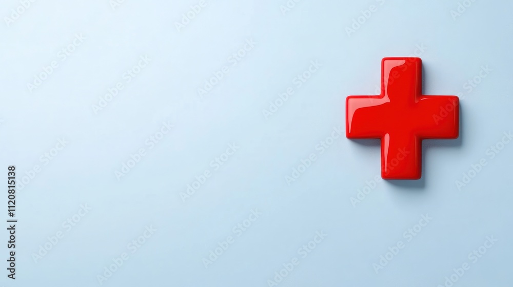 Red medical cross symbol on a light blue background. Red medical cross symbol on a light blue background.