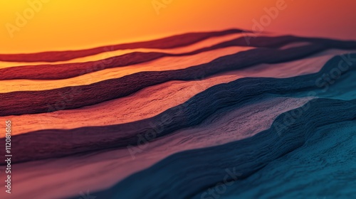 Colorful waves on a serene horizon at sunset. photo