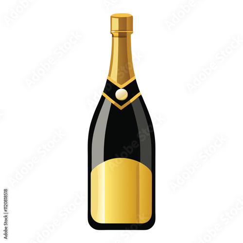 Elegant Gold Champagne Bottle Perfect for Luxurious Celebrations and Special Occasions vector Isolated on white background.