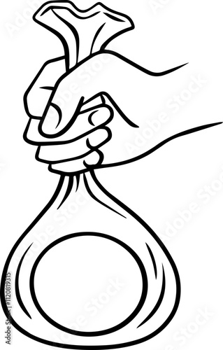Line art of giving alms by hand illustration