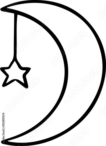 Moon and star ramadan line art illustration