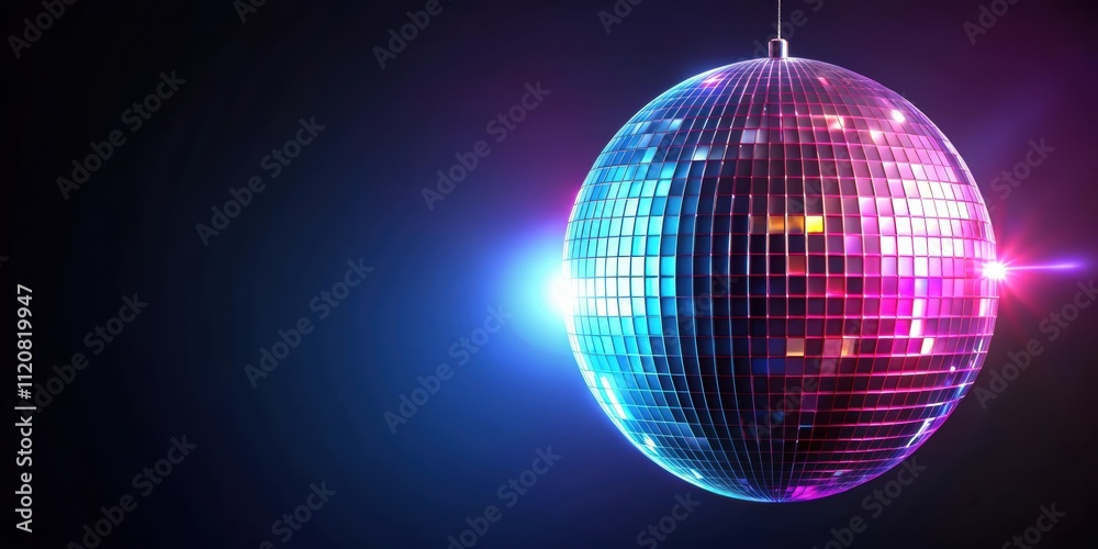 Obraz premium Neon disco ball spinning on black background, Neon, disco ball, spinning, lights, vibrant, colorful, party, nightlife