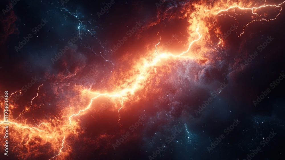 Dynamic Lightning Bolt Against Black Sky Energy Power Concept for Design and Visual Effects Dynamic Lightning Bolt Against Black Sky Energy Power Concept for Design and Visual Effects