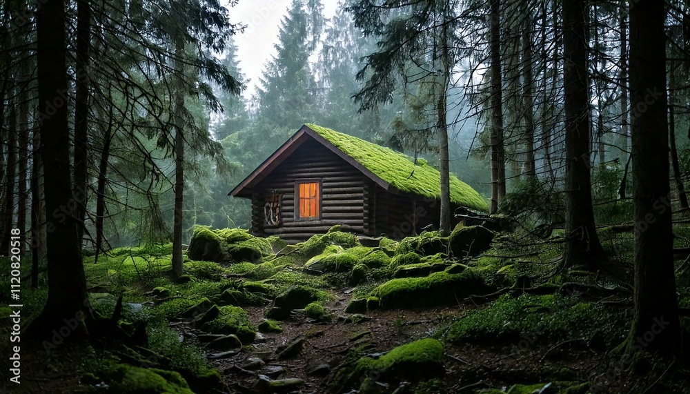 Secluded Mossy Cabin in a Misty Forest: A Serene Escape in Nature's Embrace Secluded Mossy Cabin in a Misty Forest: A Serene Escape in Nature's Embrace